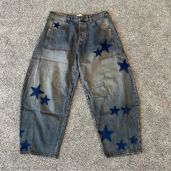 NWT! SAGE + FIG Star Wide Leg Barrel Mid Rise Women’s Jeans with Pockets Size L - Picture 4 of 12